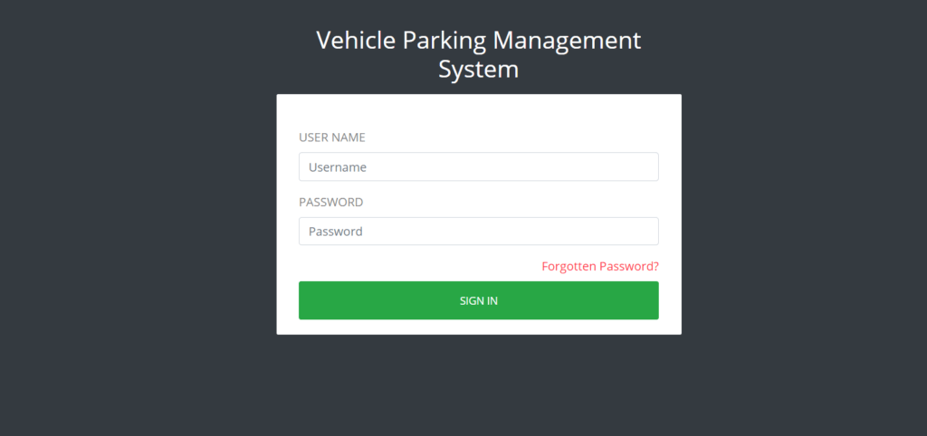 Vehicle Parking Management system login page