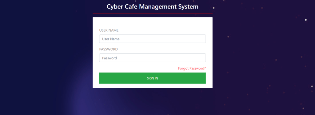 Cyber Cafe Management System Home page