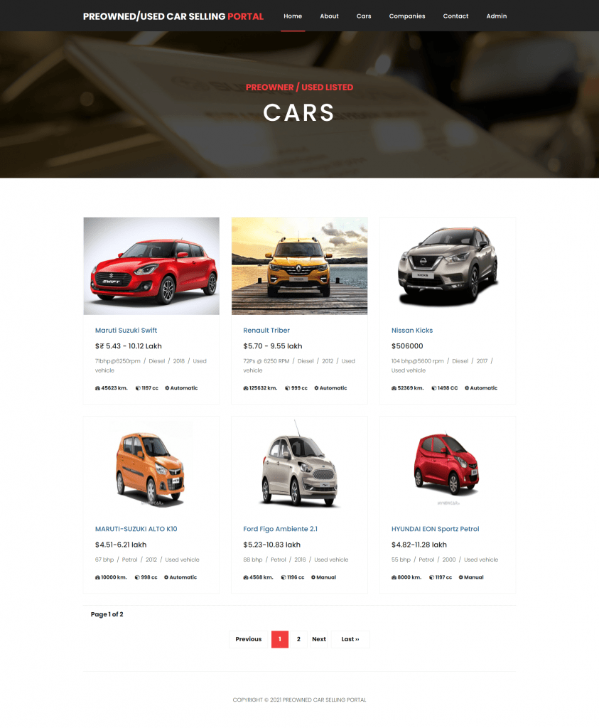 Pre-owned/Used Car Selling Management in php