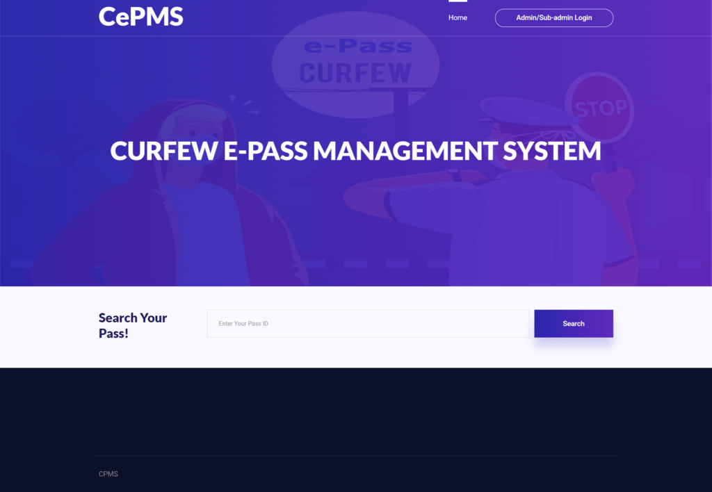 Curfew e-Pass Management System Using PHP and MySQL Pro Version
