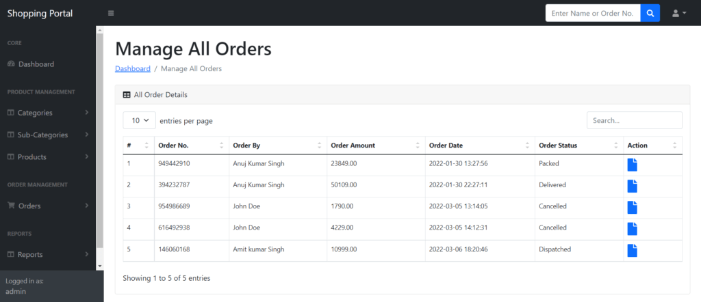 Shopping Pro version Manage Orders