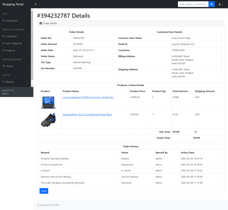 Online Shopping Portal Project Pro Version in PHP Download