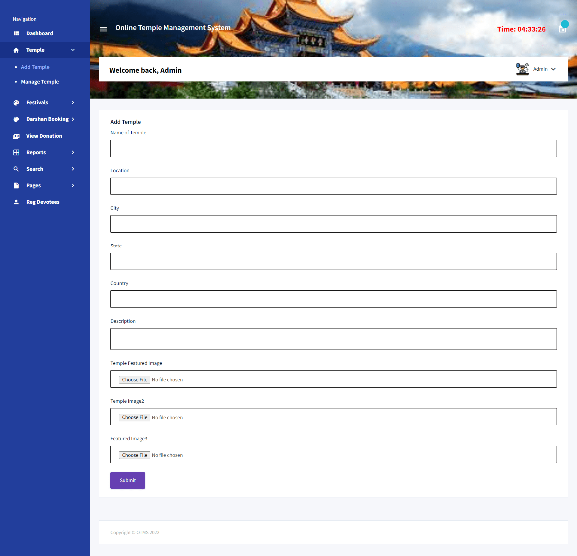 Online Temple Management System in PHP Temple Management Project