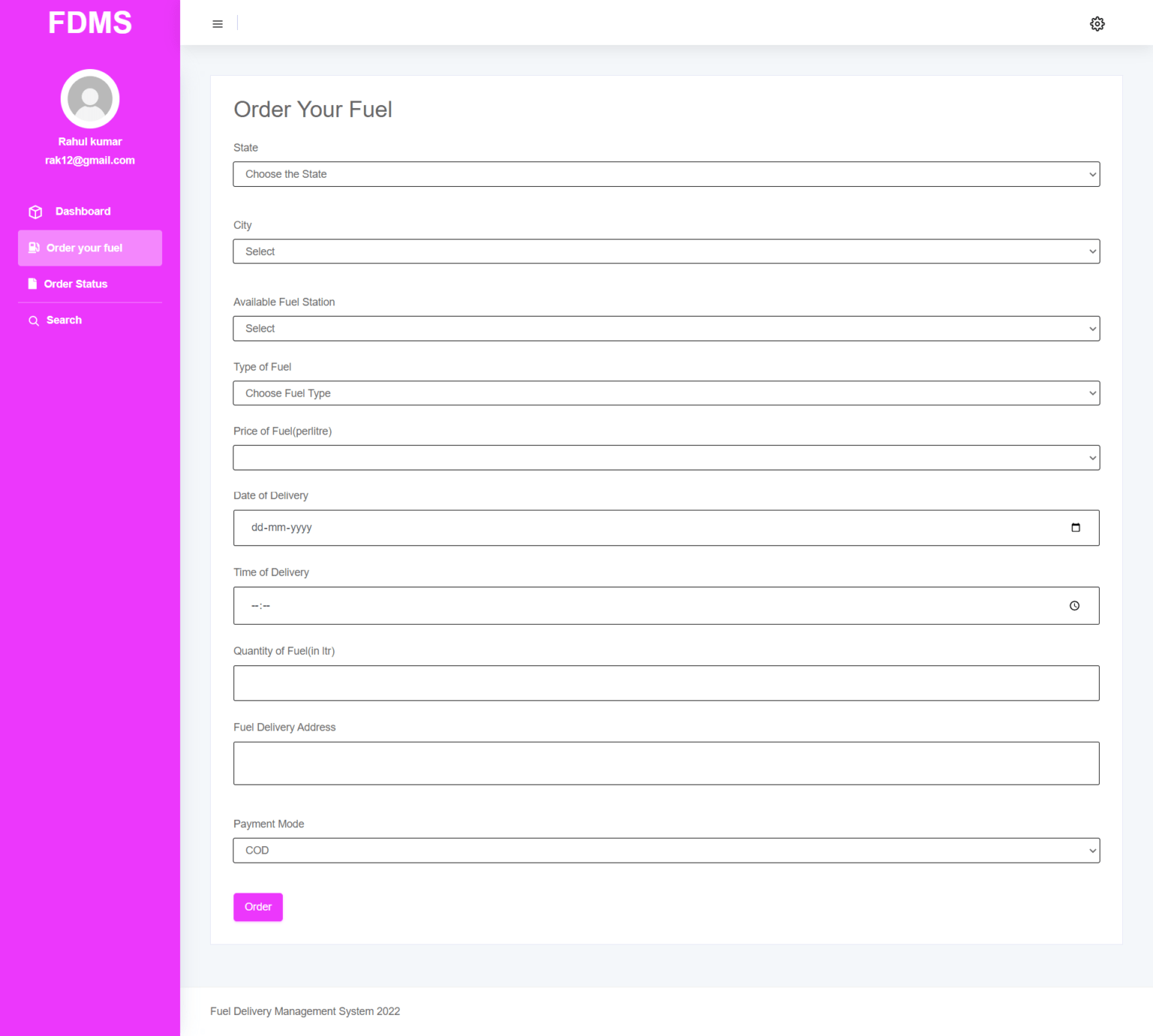 Fuel Delivery Management System in PHP Fuel Delivery Management
