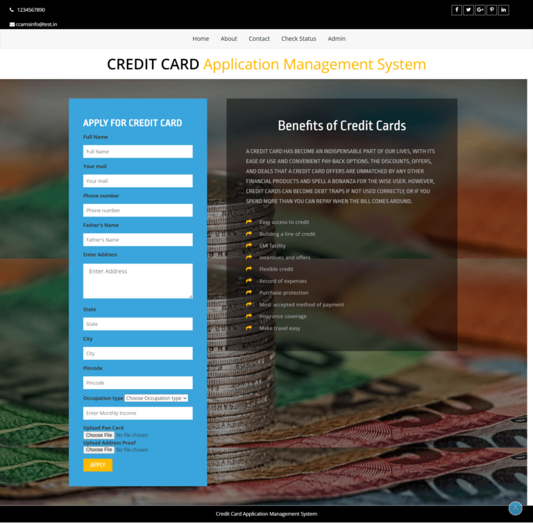 CREDIT CARD Application Management System Project in PHP