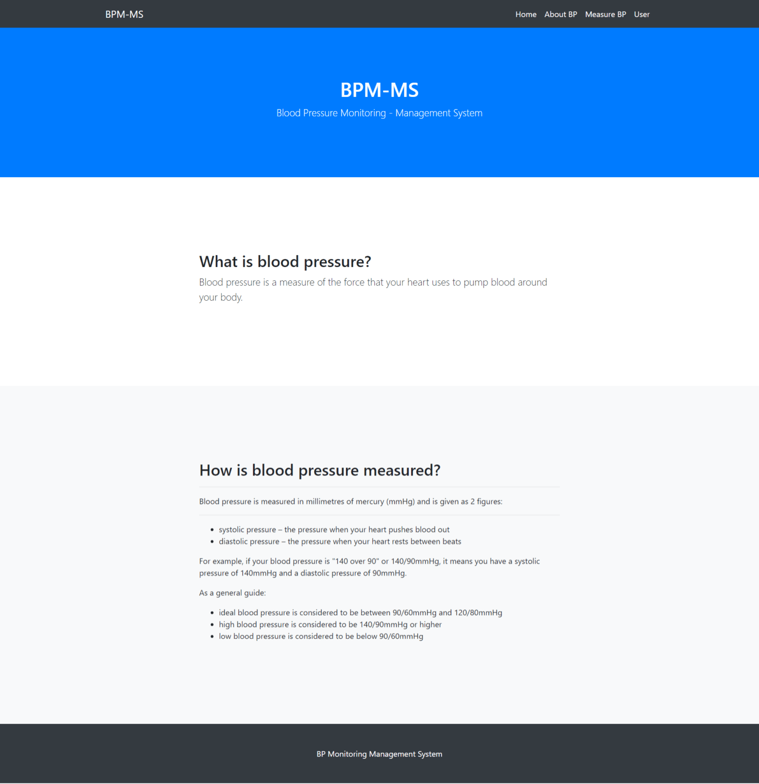 BP Monitoring Management System BP Monitoring Management Project