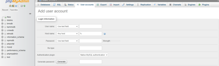 How create a MySQL database user in XAMPP