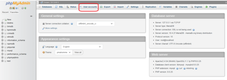 How create a MySQL database user in XAMPP