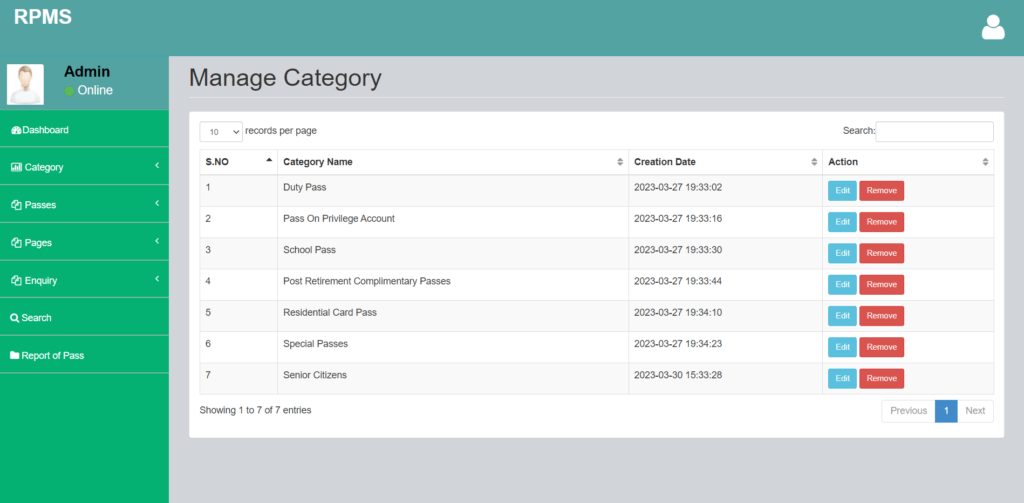 RPMS Manage Categories