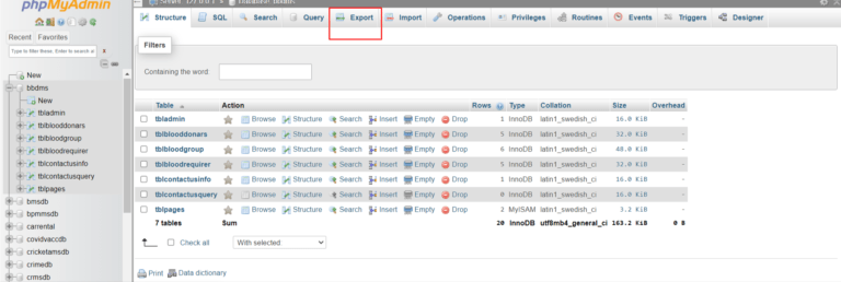 How to export the database in XAMPP - PHPGurukul