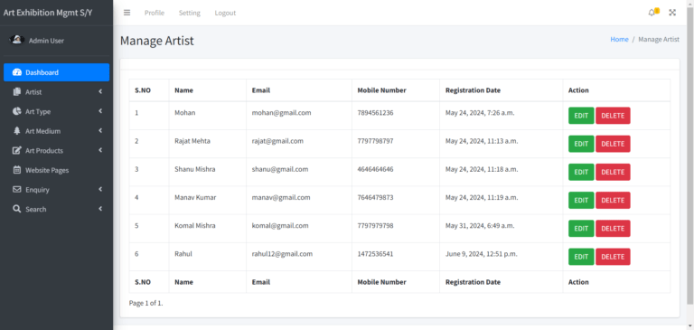 Art Exhibition Management System Project using Python Django and MySQL