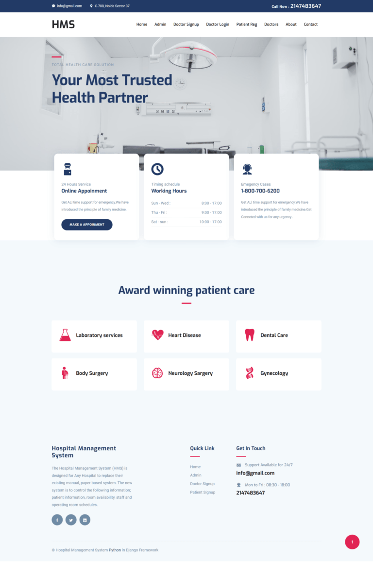 Hospital Management System Project using Python Django - PHPGurukul