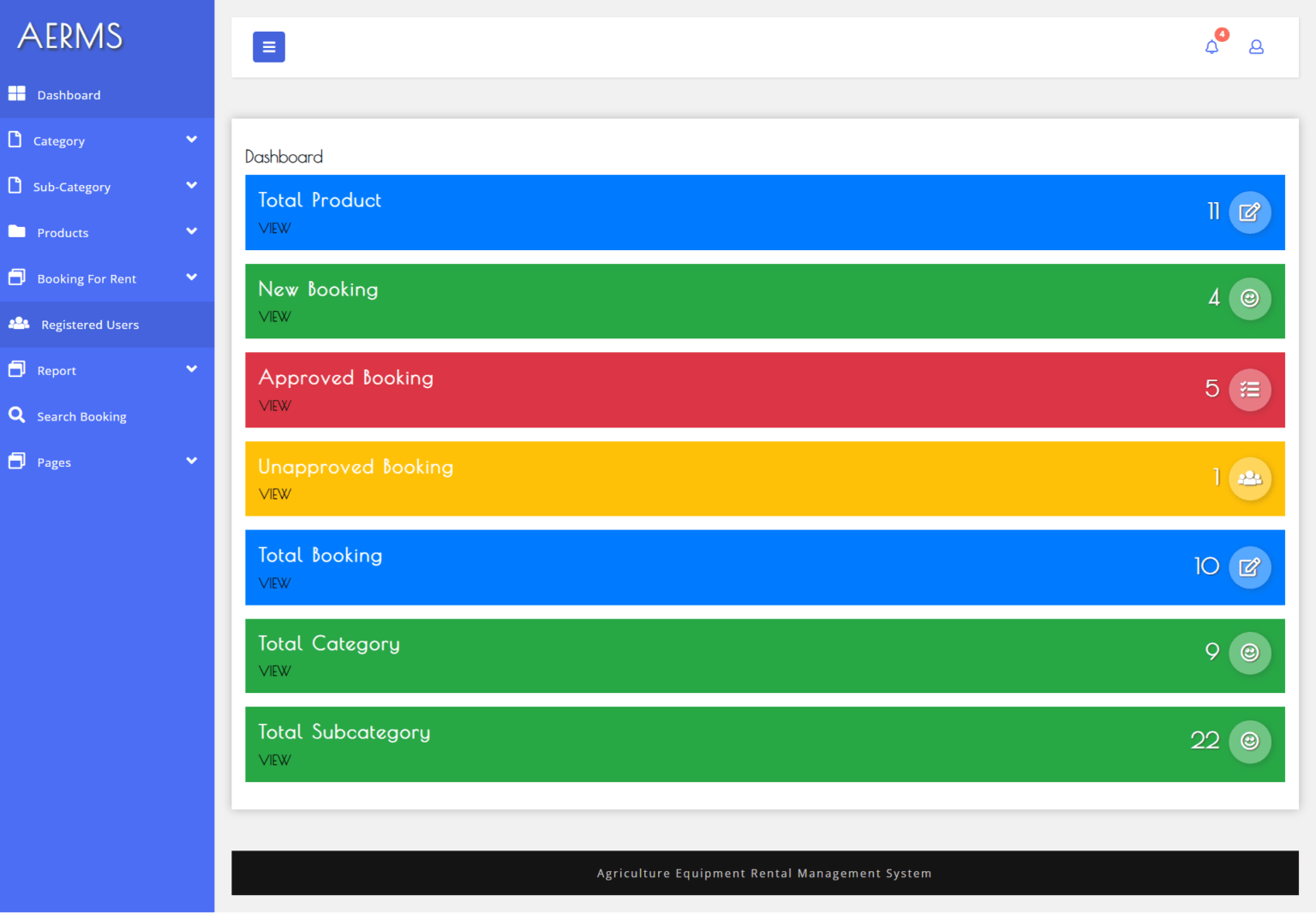 Agriculture Equipment Rental System using PHP and MySQL