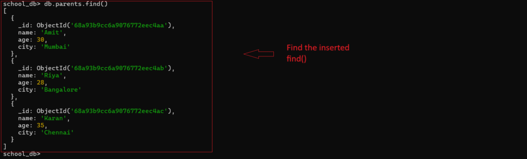MongoDb find() data in document