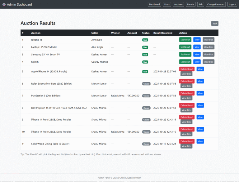 Online Auction System using PHP and MySQL | Online Auction Management ...