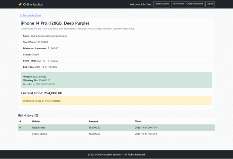 Online Auction System using PHP and MySQL | Online Auction Management ...