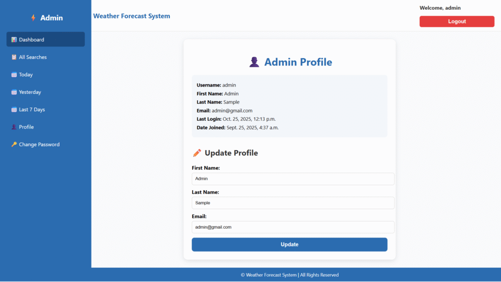 Weather Forecast System ML Admin Profile