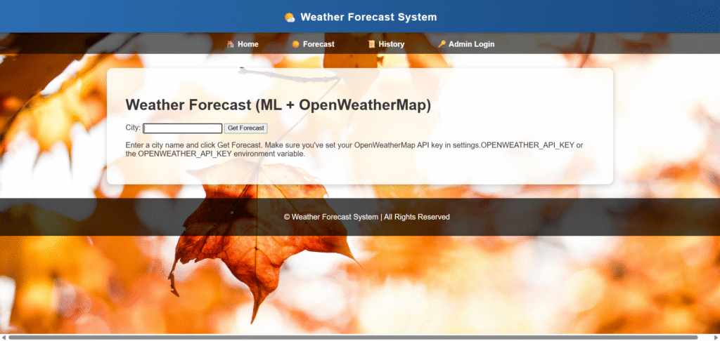 Weather Forecast System ML Forecast page