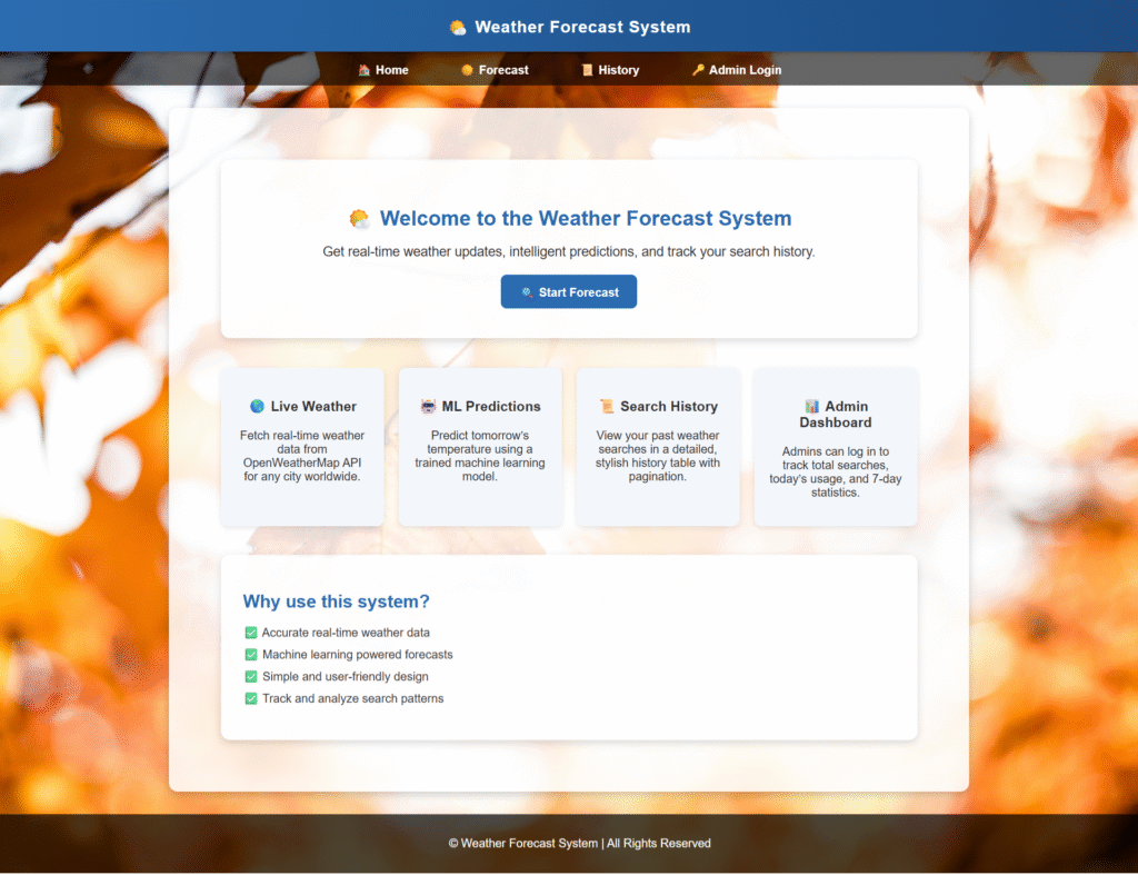 Weather Forecast System ML Home Page