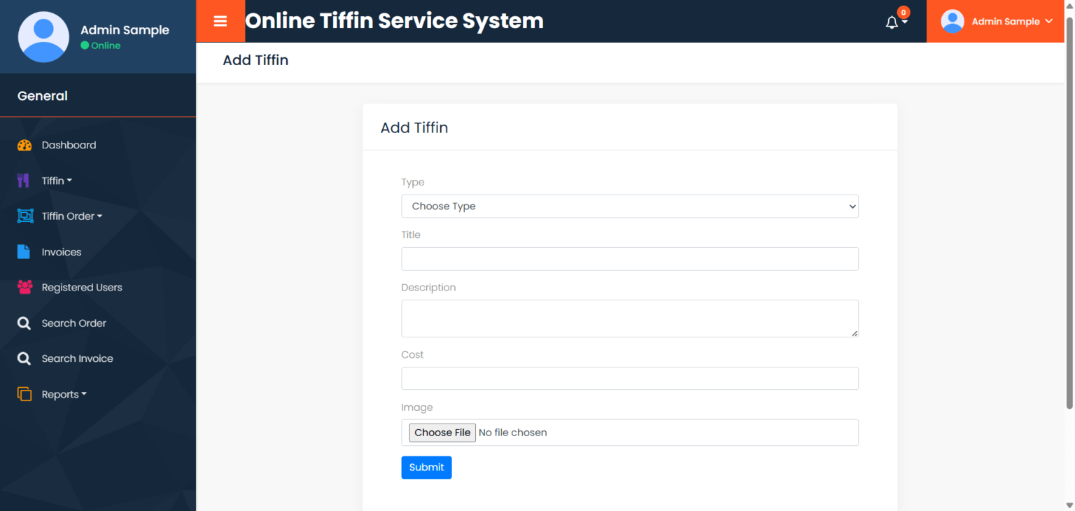Online Tiffin Service System Project using Python and MySQLPHPGurukul