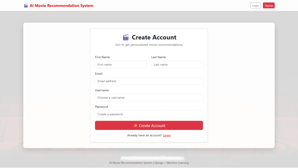 Signup-Movie-Recommendation-Python-Ml