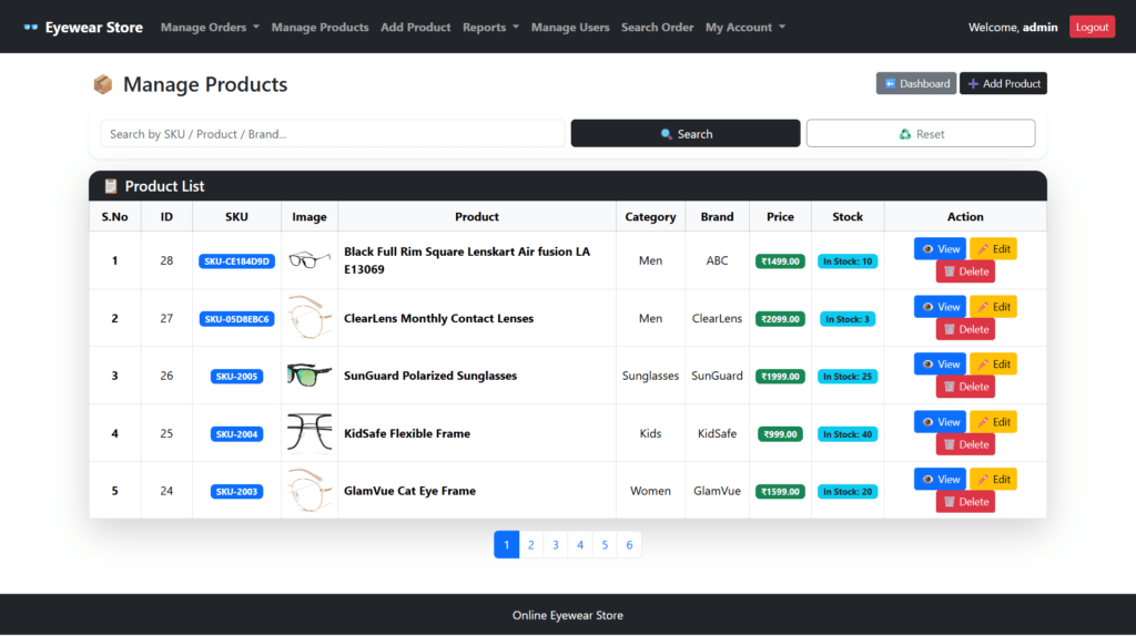 Online-Eyewear-Store-PHP-Manage-Products