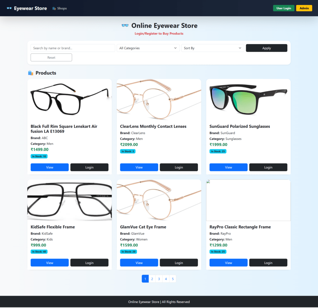 Online-Eyewear-Store-PHP-Home-Page