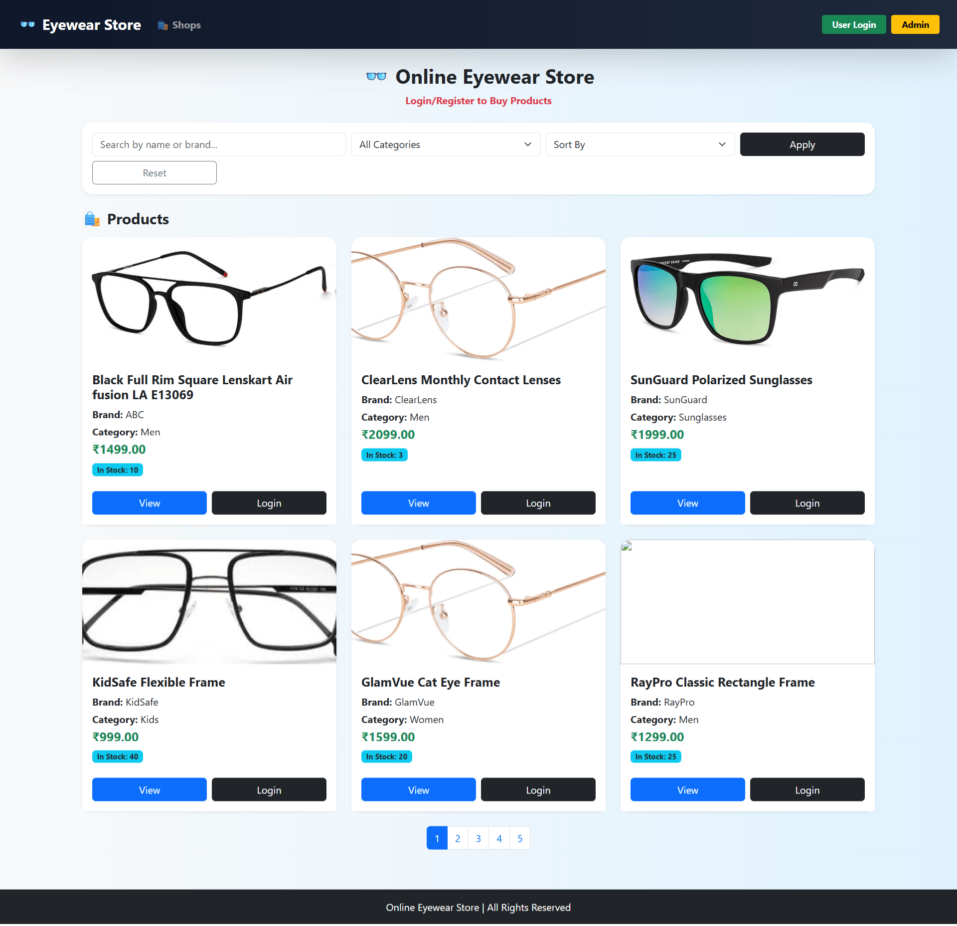Online Eyewear Store using PHP and MySQL