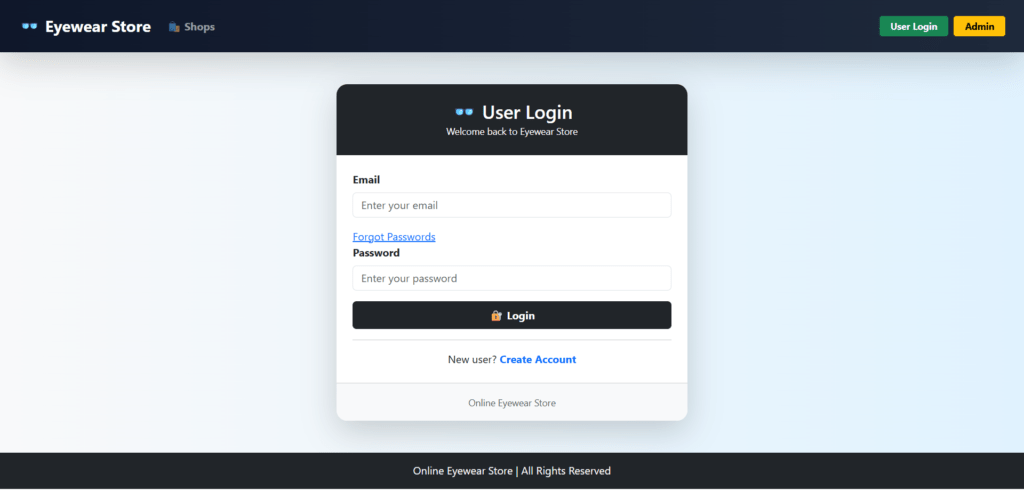 Online-Eyewear-Store-PHP-User-login