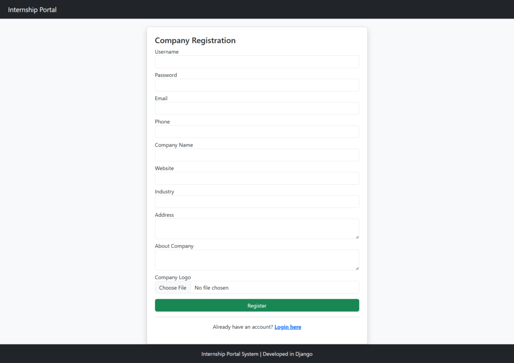 Internship-Portal-Python-Django Company Registration
