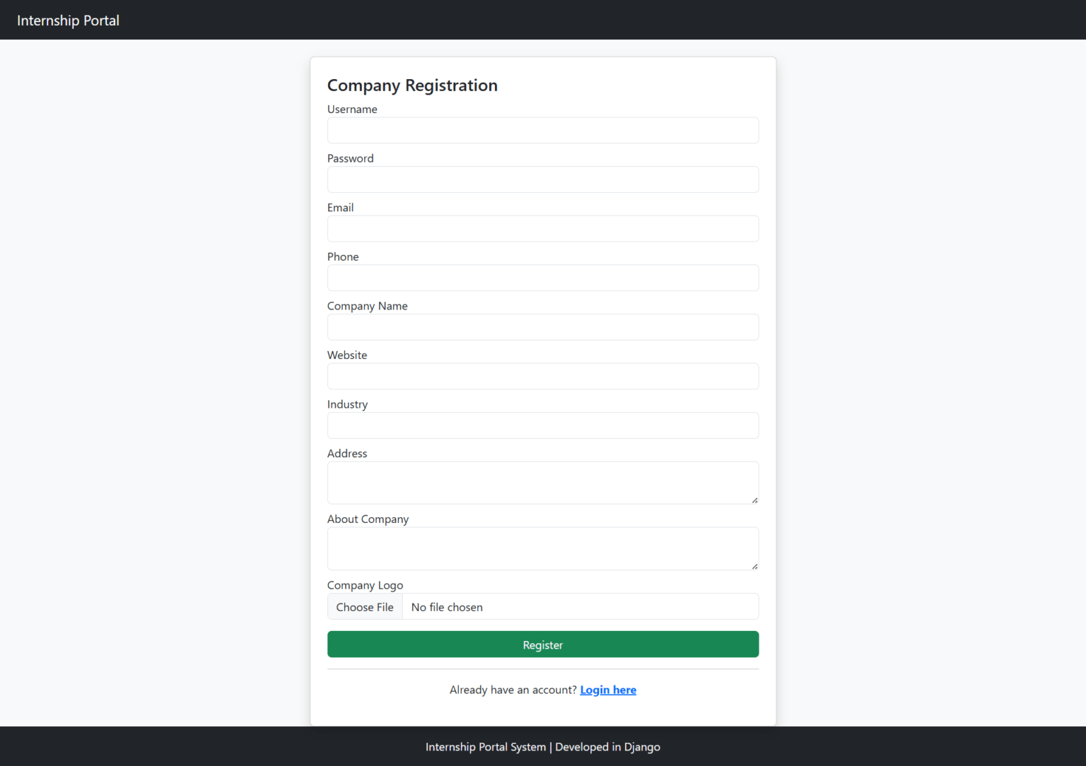 Internship Portal System using Python Django and SQLite - PHPGurukul
