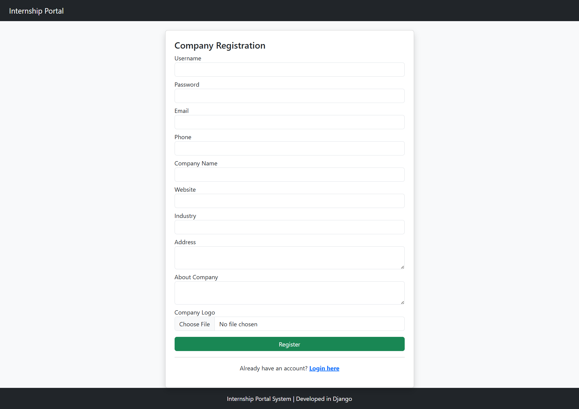 Internship Portal System using Python Django and SQLite - PHPGurukul