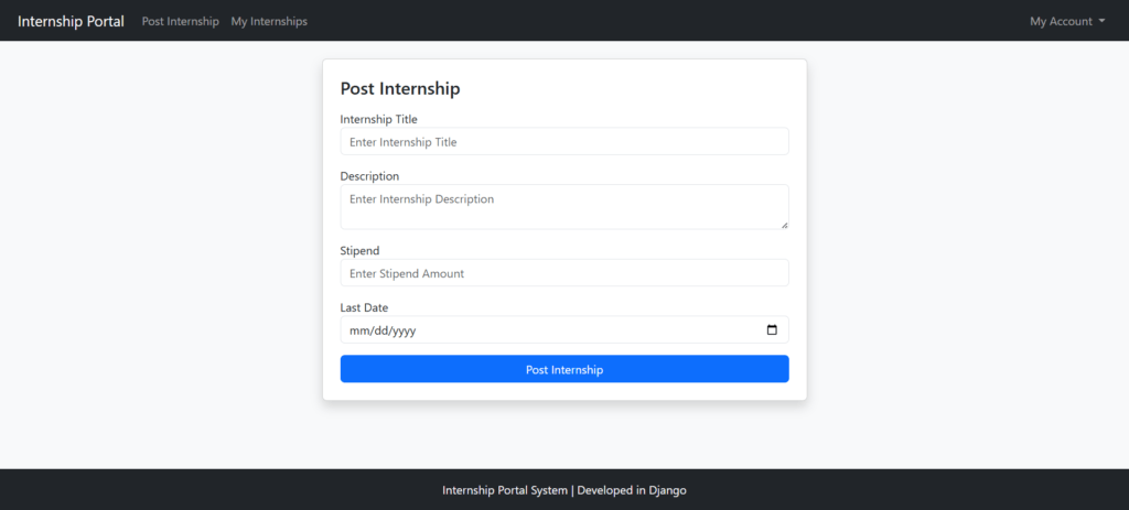 Internship-Portal-Python-Django Post Intership