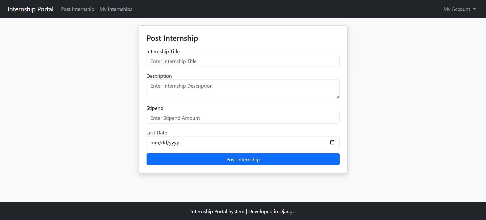Internship Portal System using Python Django and SQLite - PHPGurukul