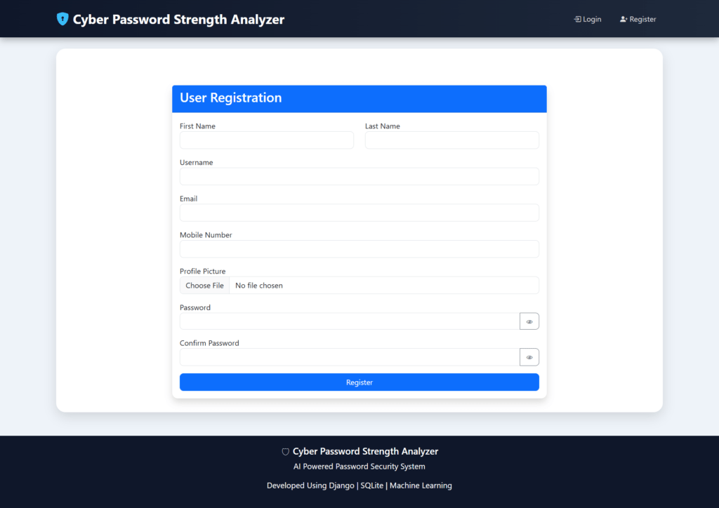 Cyber Password Strength Analyzer user registration